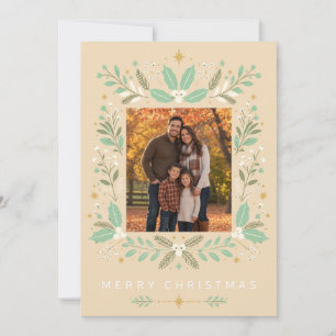 Mint Green Botanical Merry Christmas Custom Family Holiday Card