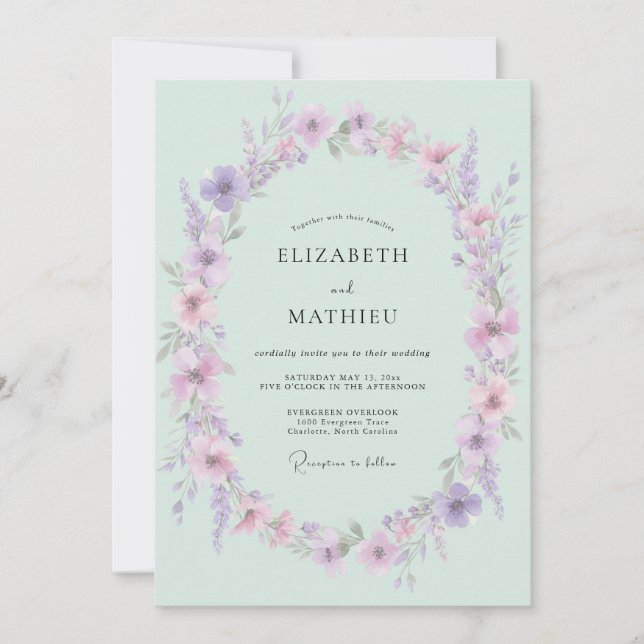 Mint Green Botanical Wedding Invitation (Front)
