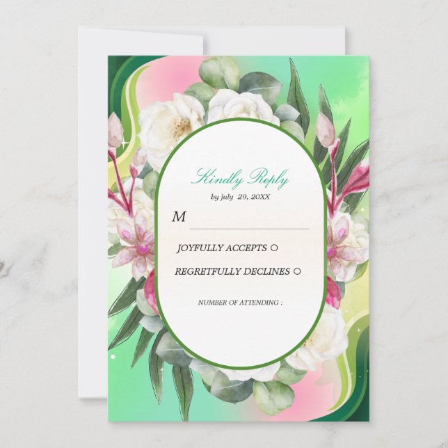 Mint Green Botanical Wedding RSVP Card (Front)