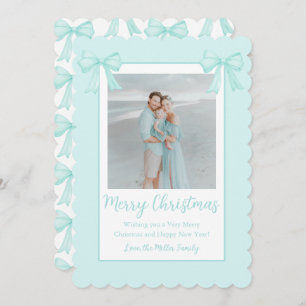 Mint Green Bows Personalised Christmas Photo Holiday Card