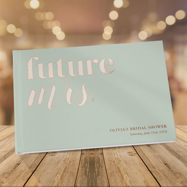 Mint Green Bridal Shower Rose Gold Foil Guest Book (Creator Uploaded)