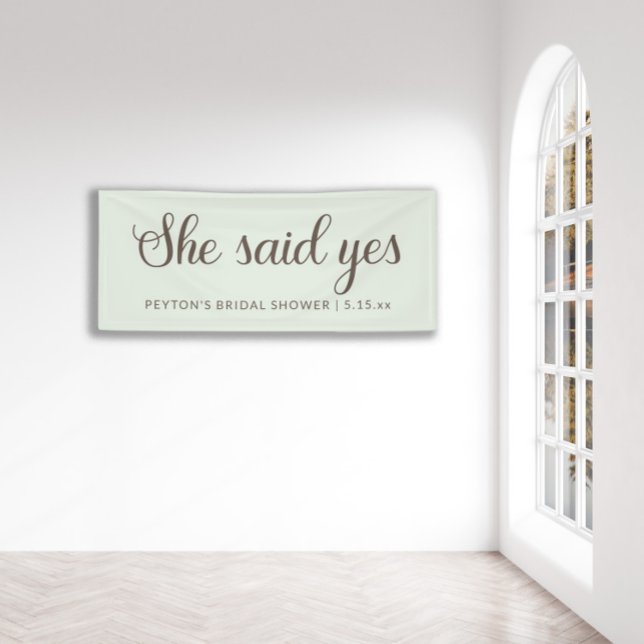 Mint Green Brown Text She Said Yes Bridal Shower  Banner ("She said yes" custom bridal shower banner)