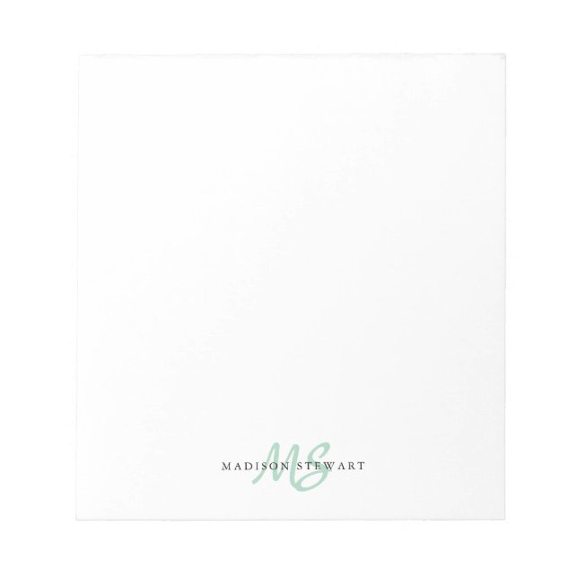 Mint Green Brush Script Monogram Modern Trendy Notepad (Front)