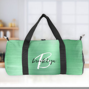 Mint Green Brushed Metal Black White Monogram Duffle Bag