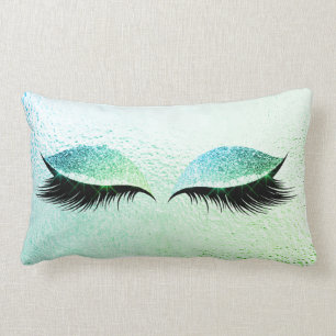 Mint Green Bue Glitter Black Lashes Glam Make Up Lumbar Cushion