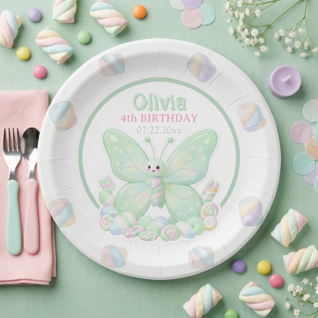 Mint Green Butterfly Birthday Paper Plate (Mint Green Butterfly Birthday Paper Plate)