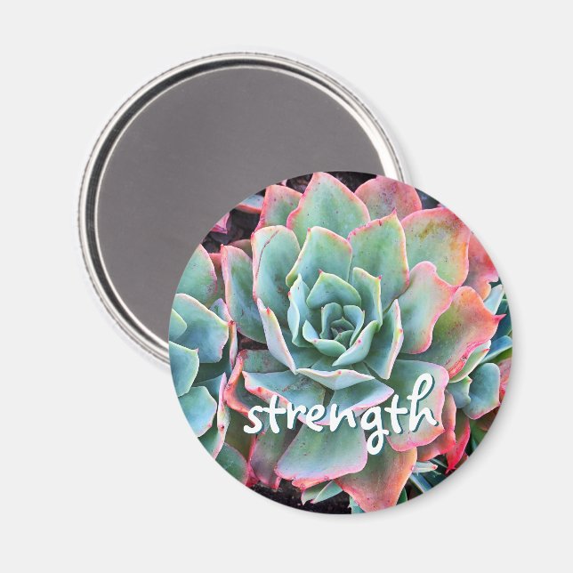Mint Green Cactus Succulent Photo Strength Script Magnet (Front/Back)