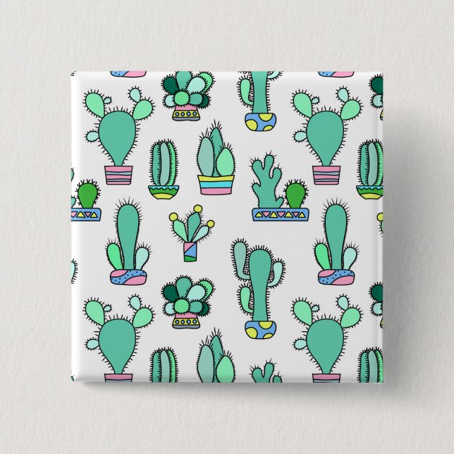Mint Green Cactus & Succulent Plant Pattern 15 Cm Square Badge (Front)
