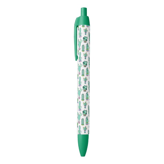 Mint Green Cactus & Succulent Plant Pattern Black Ink Pen (Top (Vertical))