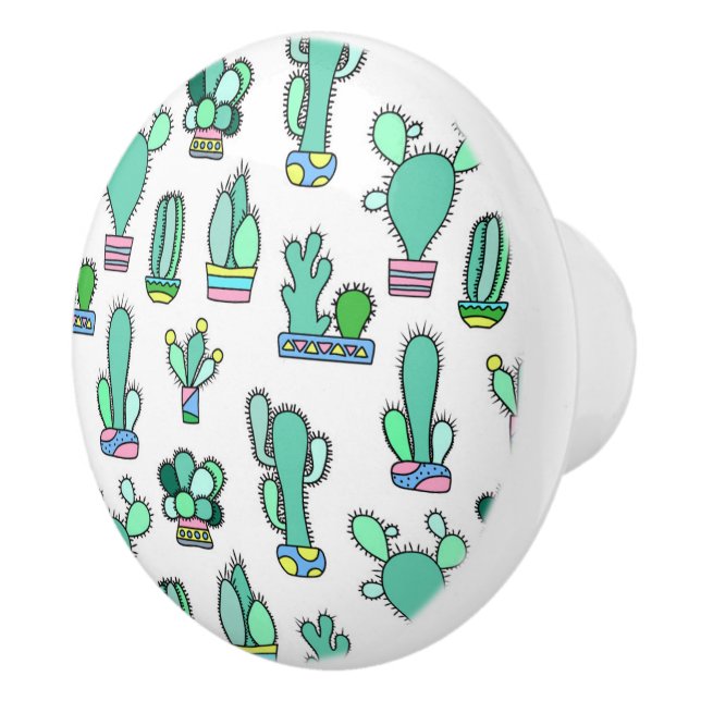 Mint Green Cactus & Succulent Plant Pattern Ceramic Knob (Right)