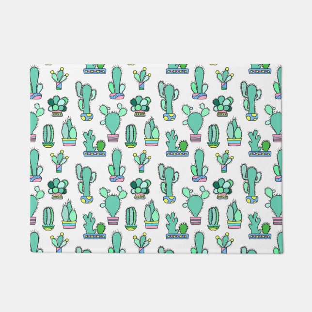 Mint Green Cactus & Succulent Plant Pattern Doormat (Front)