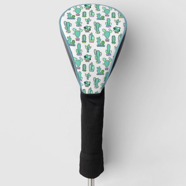 Mint Green Cactus & Succulent Plant Pattern Golf Head Cover (Front)