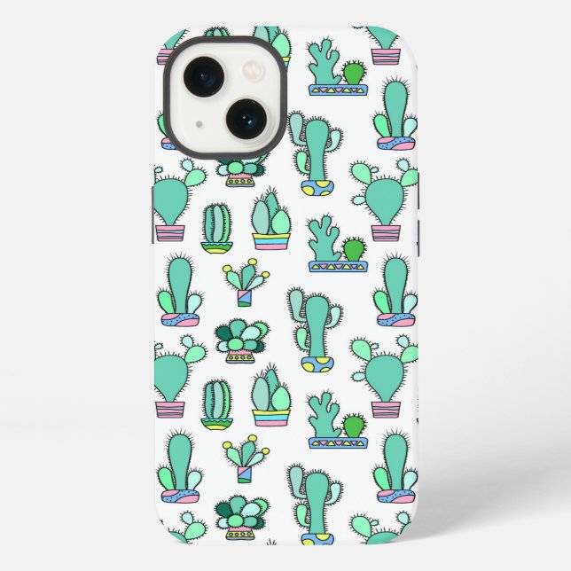 Mint Green Cactus & Succulent Plant Pattern iPhone Case (Back)