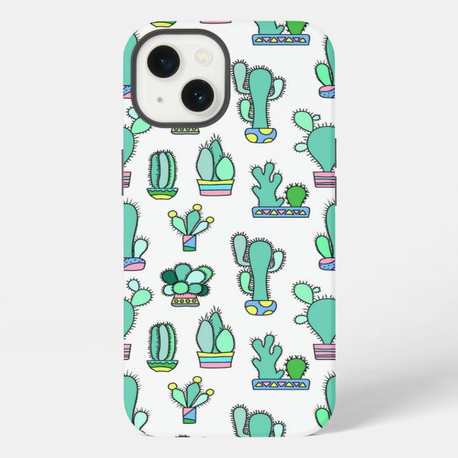 Mint Green Cactus & Succulent Plant Pattern iPhone Case (Back)