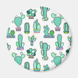 Mint Green Cactus & Succulent Plant Pattern Magnet