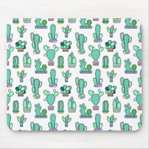 Mint Green Cactus & Succulent Plant Pattern Mouse Pad