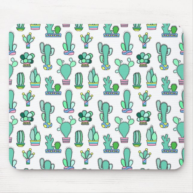 Mint Green Cactus & Succulent Plant Pattern Mouse Pad (Front)
