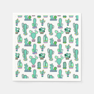 Mint Green Cactus & Succulent Plant Pattern Napkin