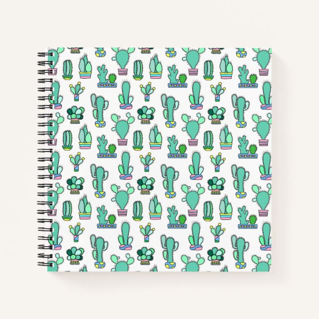 Mint Green Cactus & Succulent Plant Pattern Notebook (Front)