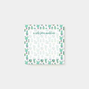 Mint Green Cactus & Succulent Plant Pattern Post-it Notes