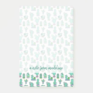 Mint Green Cactus & Succulent Plant Pattern Post-it Notes