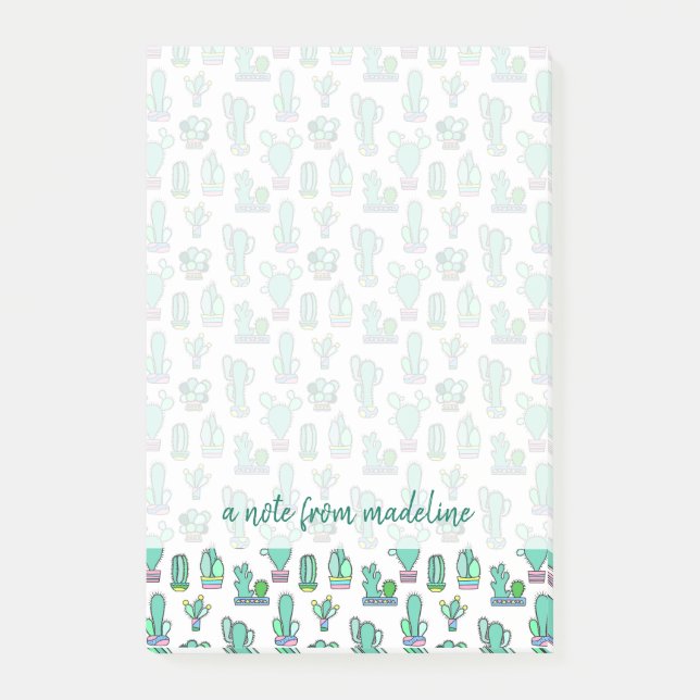 Mint Green Cactus & Succulent Plant Pattern Post-it Notes (Front)
