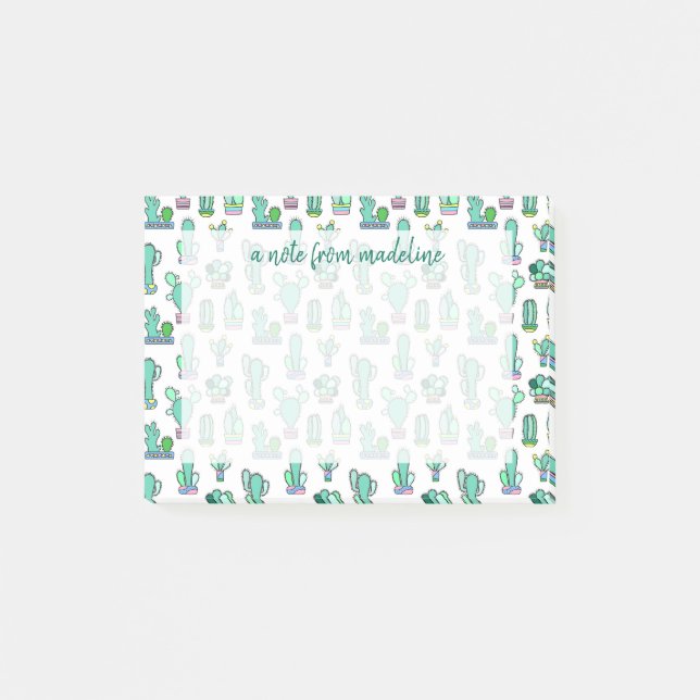 Mint Green Cactus & Succulent Plant Pattern Post-it Notes (Front)