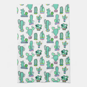 Mint Green Cactus & Succulent Plant Pattern Tea Towel