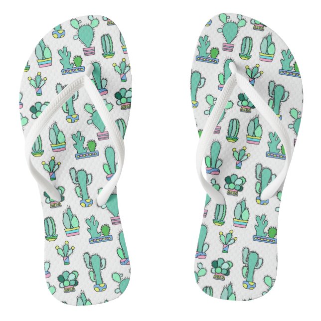 Mint Green Cactus & Succulent Plant Pattern Thongs (Footbed)