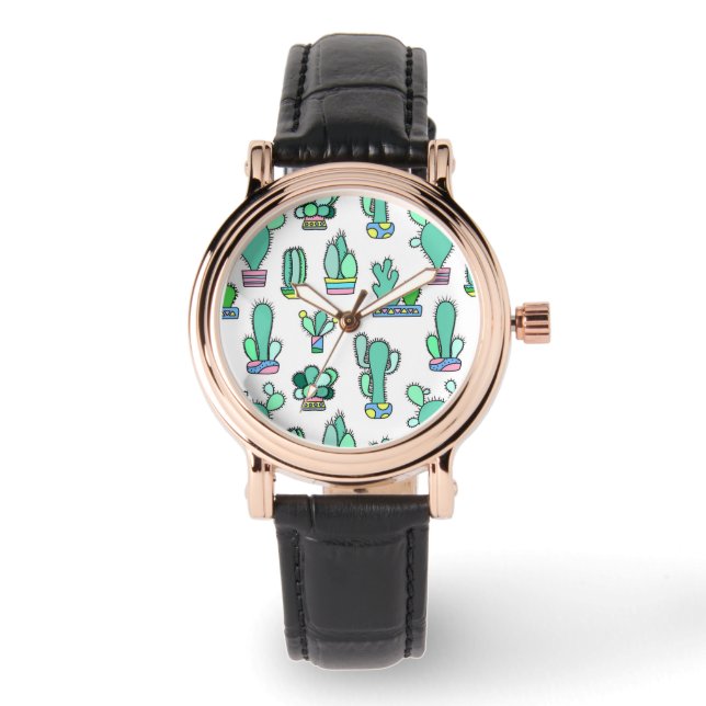 Mint Green Cactus & Succulent Plant Pattern Watch (Front)