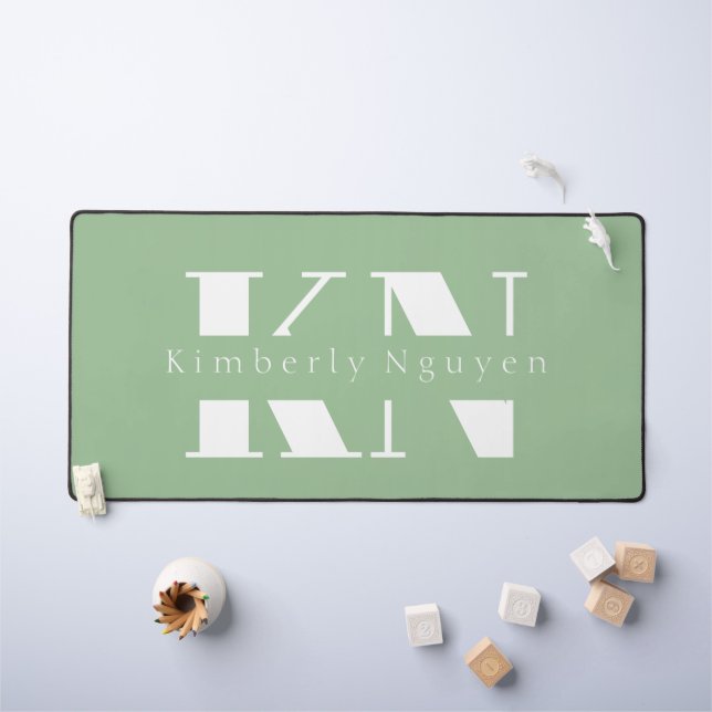 Mint Green calligraphy script Name Desk Mat (Kids Table)