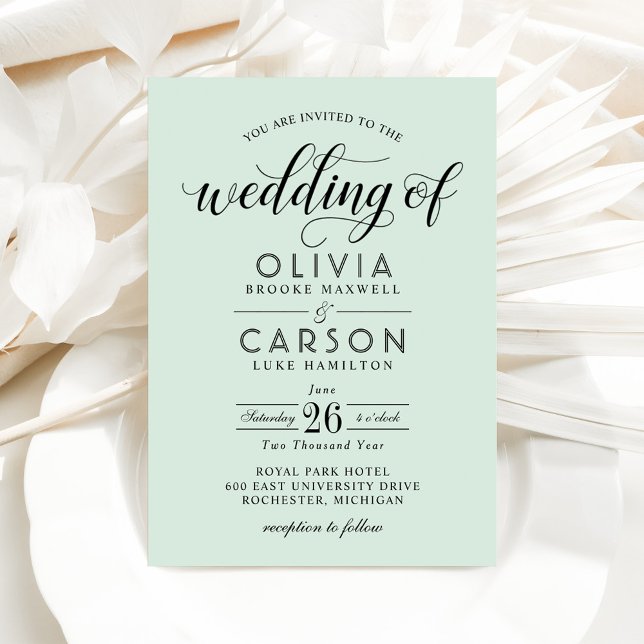 Mint Green Calligraphy Wedding Invitation (Creator Uploaded)