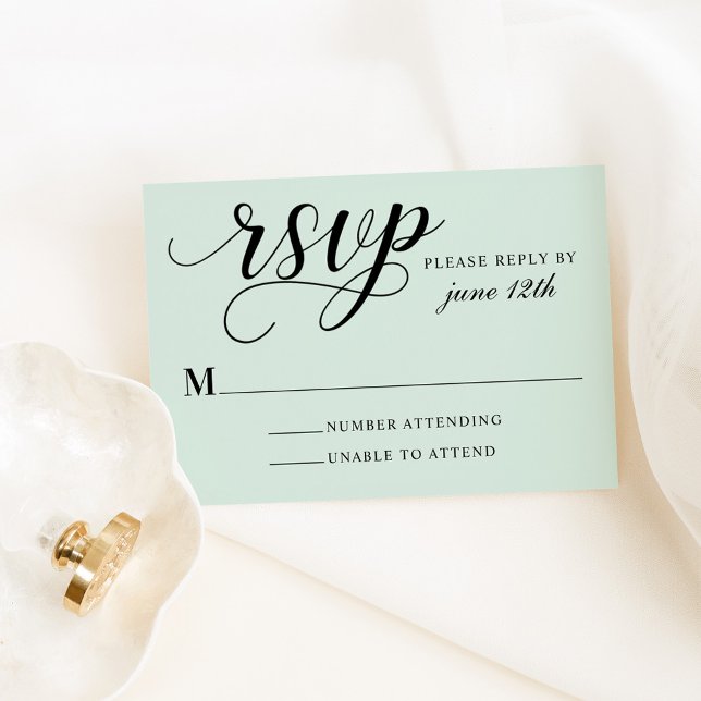 Mint Green Calligraphy Wedding RSVP Card (Creator Uploaded)