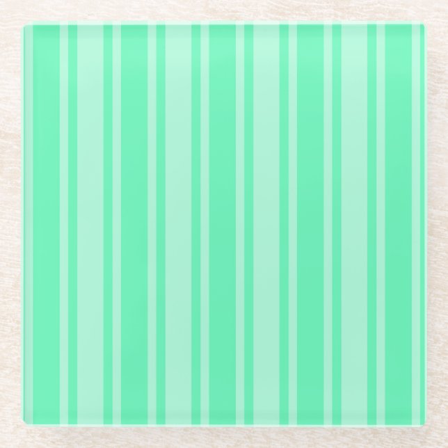 Mint green candy stripes glass coaster (Front)
