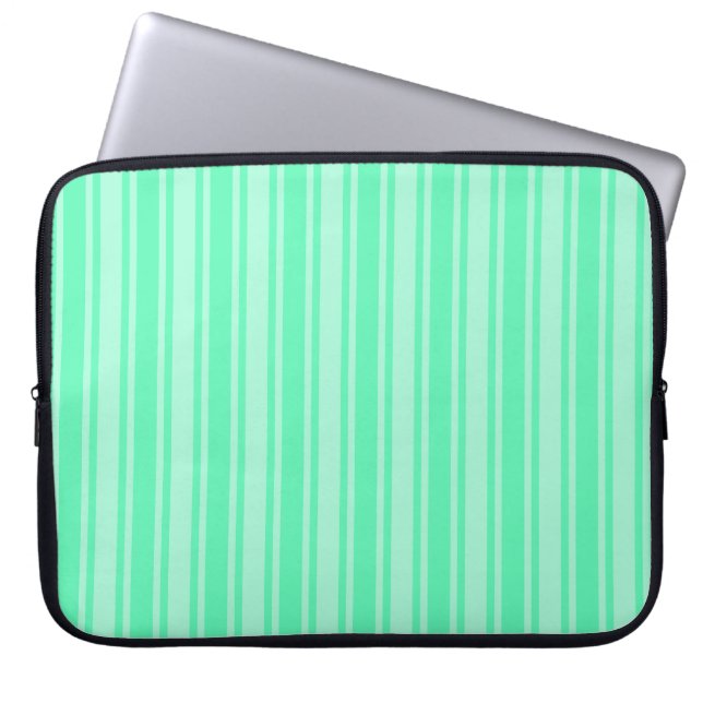 Mint green candy stripes laptop sleeve (Front)