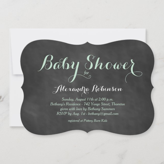 Mint Green Chalkboard Baby Shower Invitation (Front)