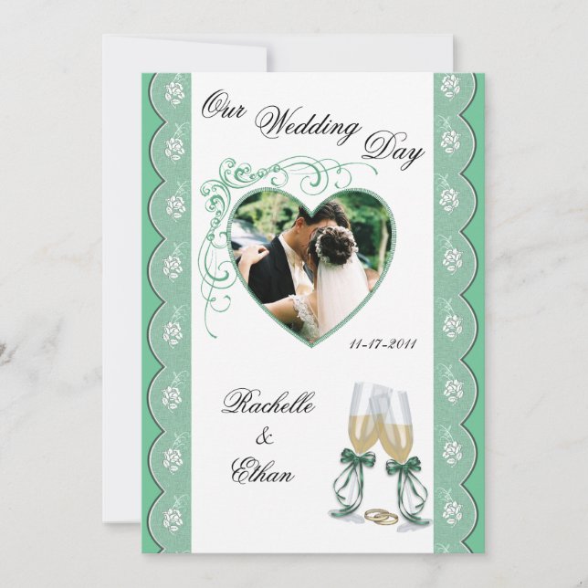 Mint Green Champagne Glass Wedding  Invitation (Front)