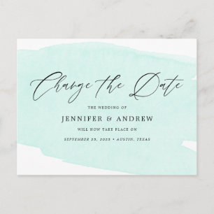 Mint Green Change The Date Wedding Postponement Announcement Postcard