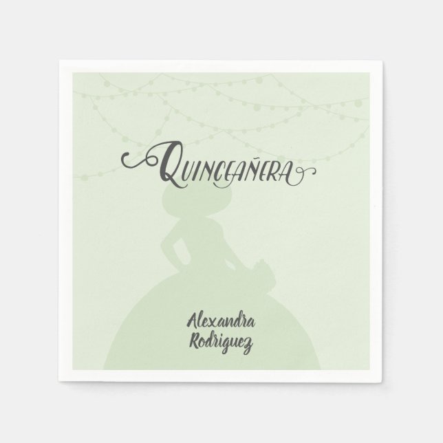 Mint Green Charro Silhouette Quinceanera Napkin (Front)