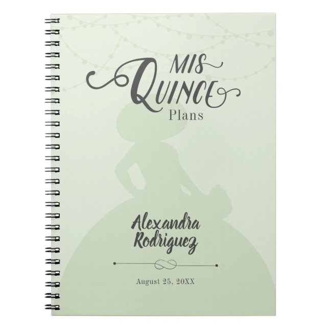 Mint Green Charro Silhouette Quinceanera Notebook (Front)