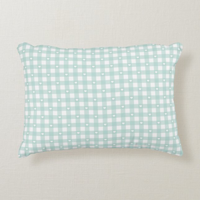 Mint Green Checks Decorative Cushion (Front)