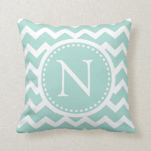 Mint Green Chevron Girly ZigZag Monogram Cushion