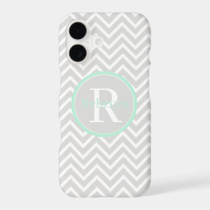 Mint Green Chevron Monogram Barely There
