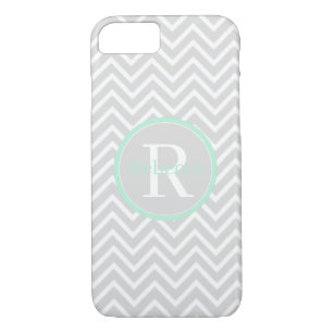 Mint Green Chevron Monogram Barely There iPhone 8/7 Case