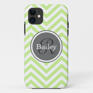Mint Green Chevron Monogram iPhone 11 Case