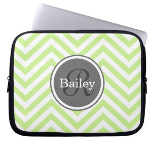 Mint Green Chevron Monogram Laptop Sleeve