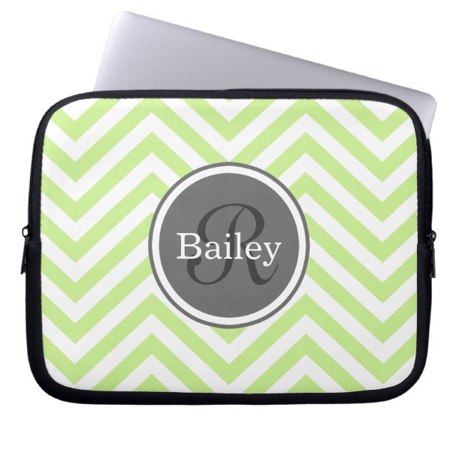 Mint Green Chevron Monogram Laptop Sleeve (Front)