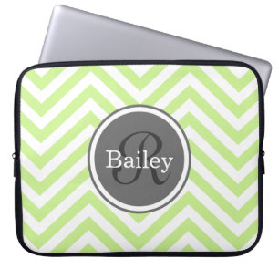 Mint Green Chevron Monogram Laptop Sleeve