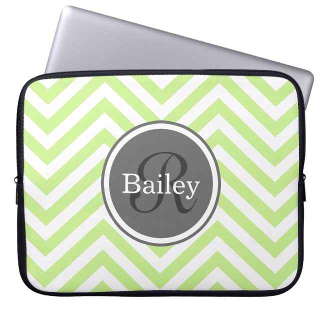 Mint Green Chevron Monogram Laptop Sleeve (Front)