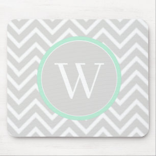 Mint Green Chevron Monogram Mouse Pad